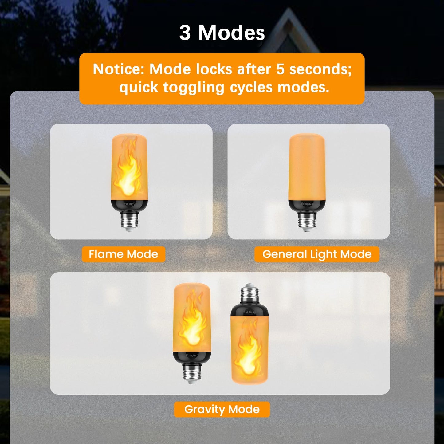 Hompavo Gen2 LED Flame Light Bulbs, Like Real Fire 4-Mode Flickering Light Bulbs with Upside Down Effect, E26 Flame Bulb for Halloween Christmas Party