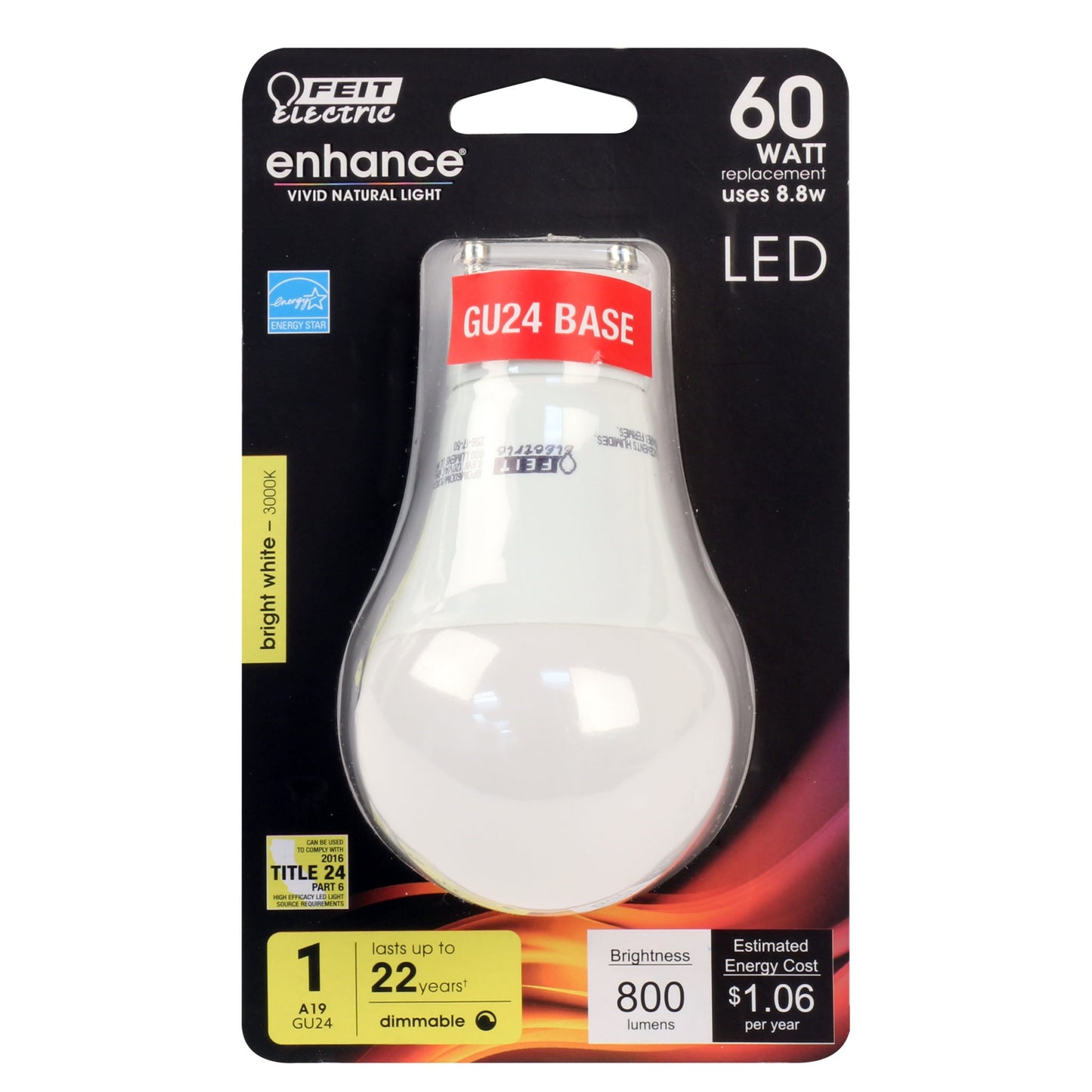 Feit Electric Bpom60dm930cagu 8.8 Watt Gu24 A19 Bright White Led Dimmable Light Bulb