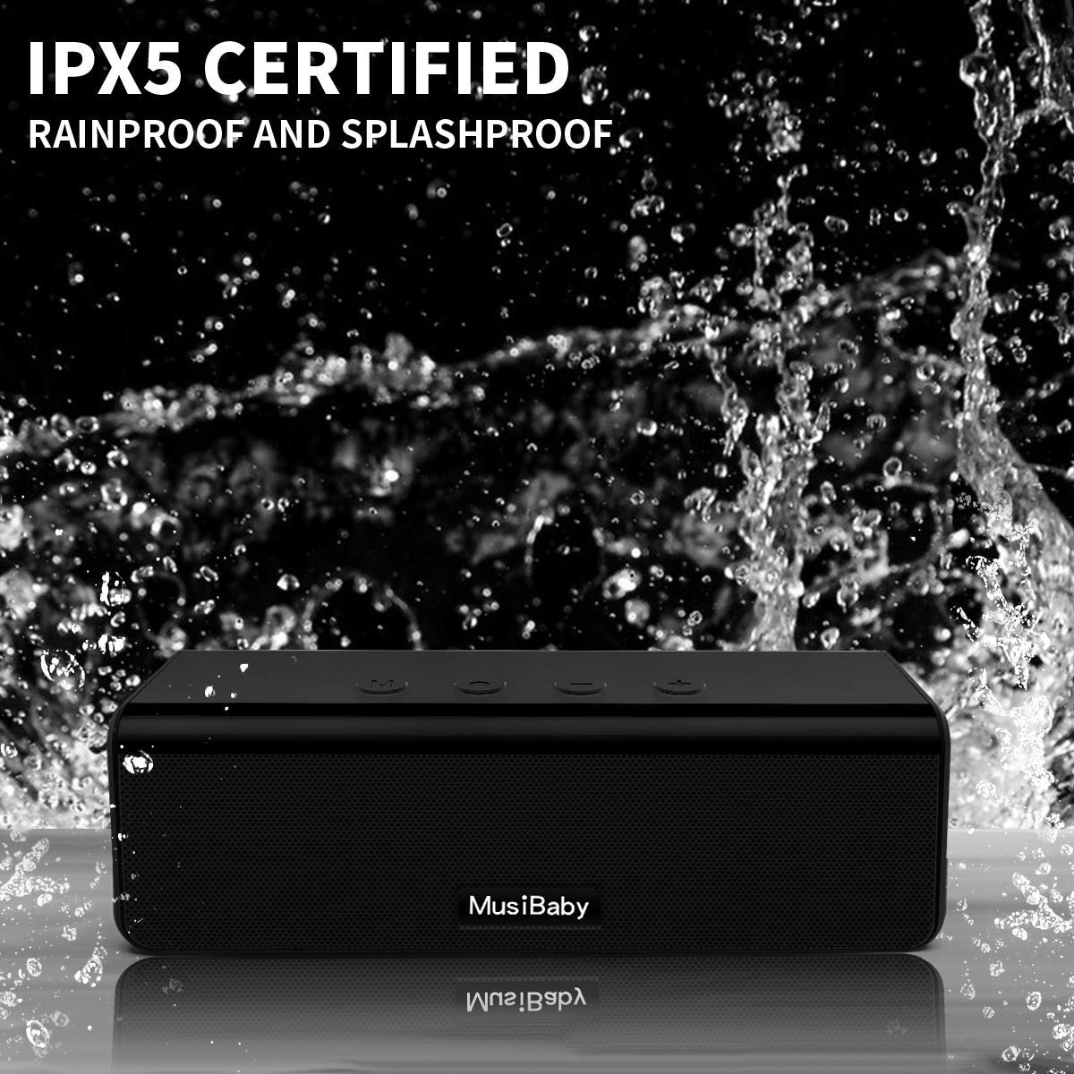 MusiBady Small Bluetooth Speaker, Stocking Stuffers Waterproof Portable Speakers Wireless with Stereo Sound, Dual Pairing, 24HRs Playtime,