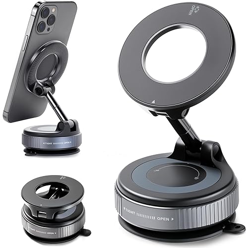 EVEMANT 2026 Upgraded Vacuum Magnetic Car Phone Holder, 360° Adjustable Magsafe Car Mount with 90 LBS Ultra Suction Cup, Cell Phone Holders