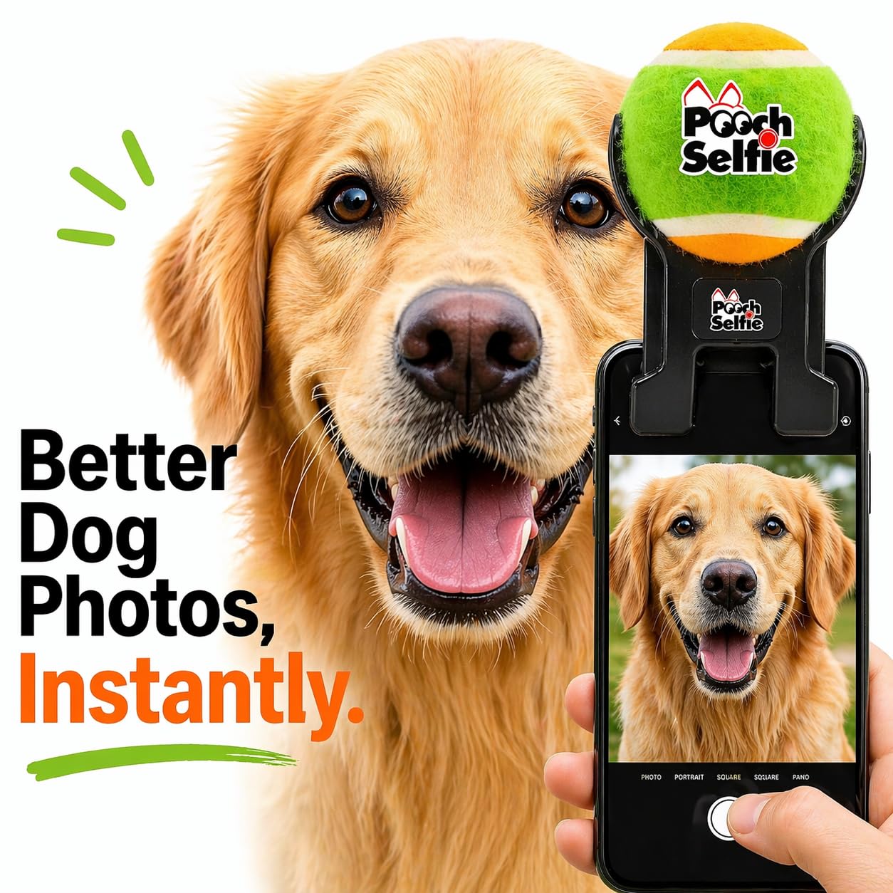 Pooch Selfie Dog Camera Toy Get Your Dog to Look at the Camera Instantly | Perfect Photos & Videos | Phone Clip with Attention-Grabbing Ball | As Seen