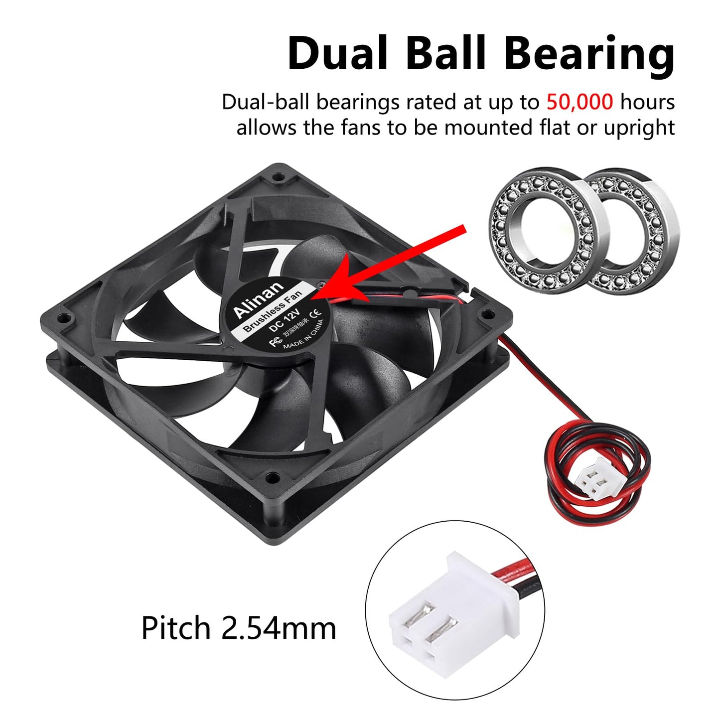 Alinan 2pcs 12025 120mm x 25mm 12V 5 inch Dual Ball Bearings Brushless Fan 2Pin DC Cooling Exhaust Fan for Radiator DIY Air Exhaust Vent Cooling