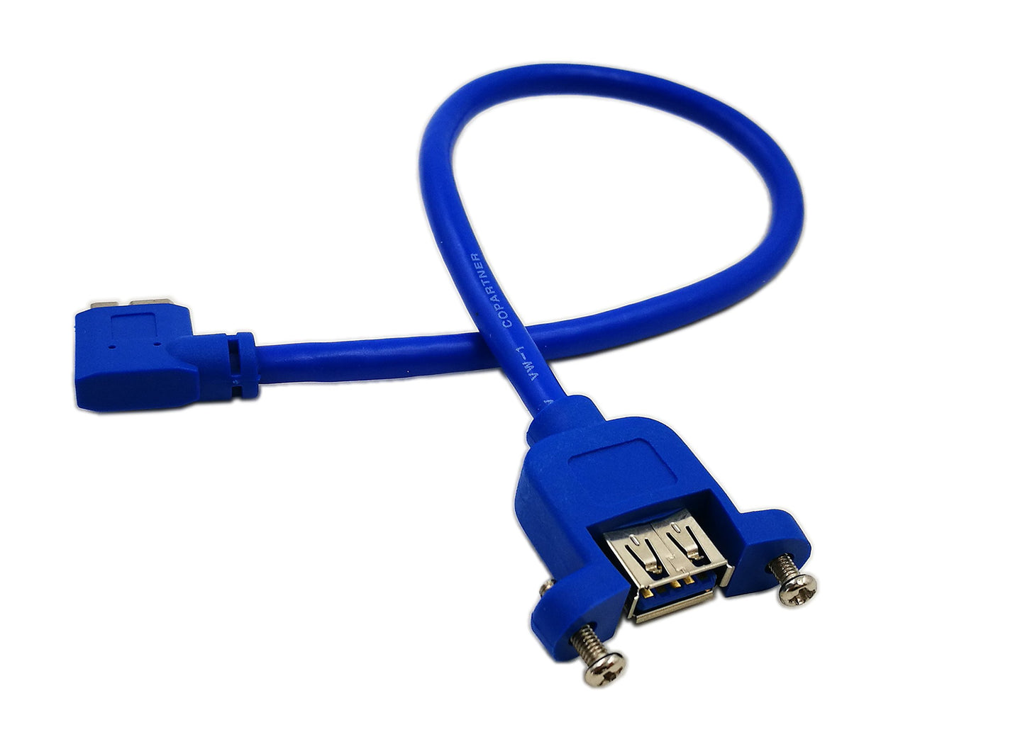 zdyCGTime 12" Panel Mount USB 3.0 A Female to 90 Degree Left Angled Micro B Male Extension Cable with Screws(Blue)