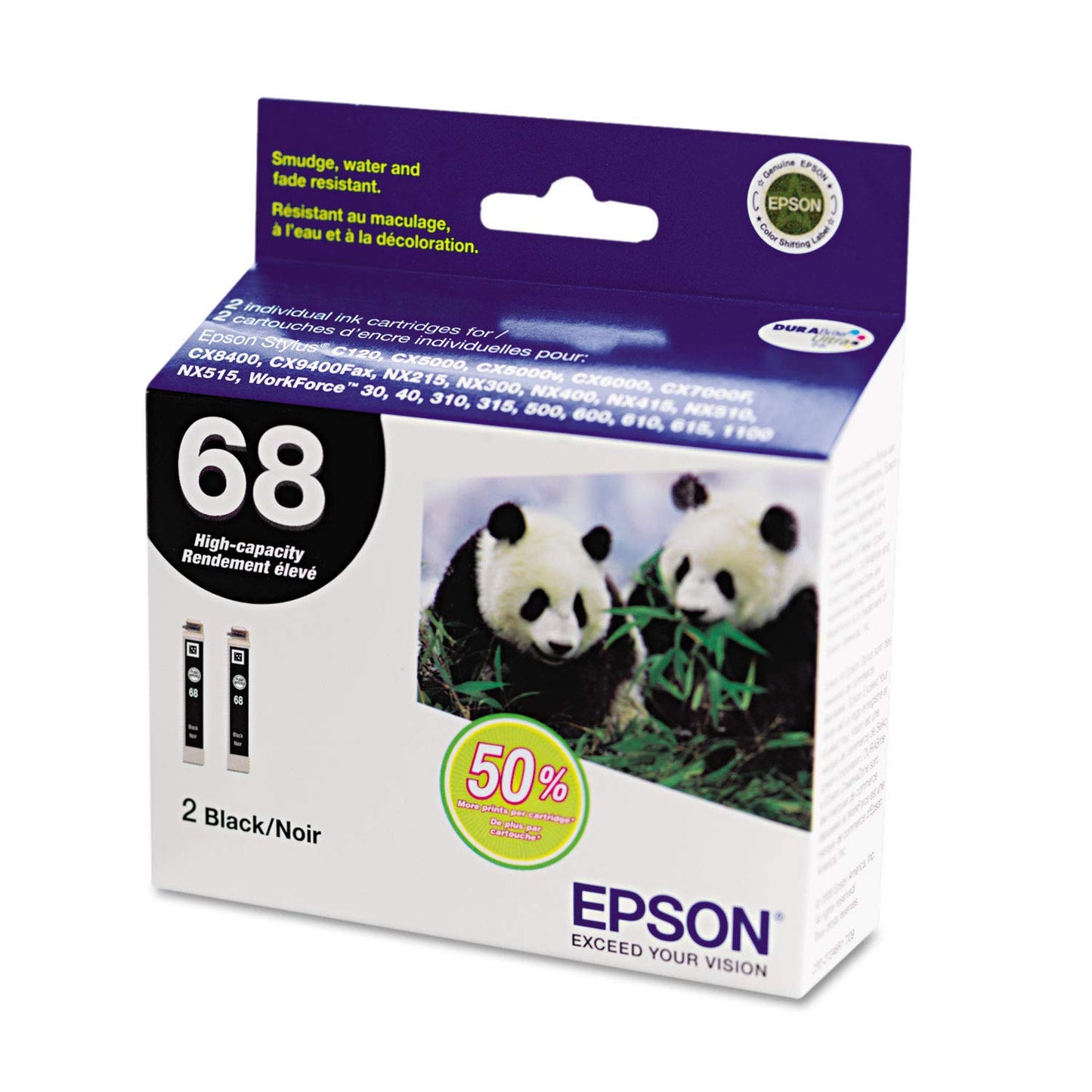 EPSON T068 DURABrite Ultra Ink Standard Capacity Black Dual Cartridge Pack (T068120-D2) for select Epson Stylus and WorkForce Printers