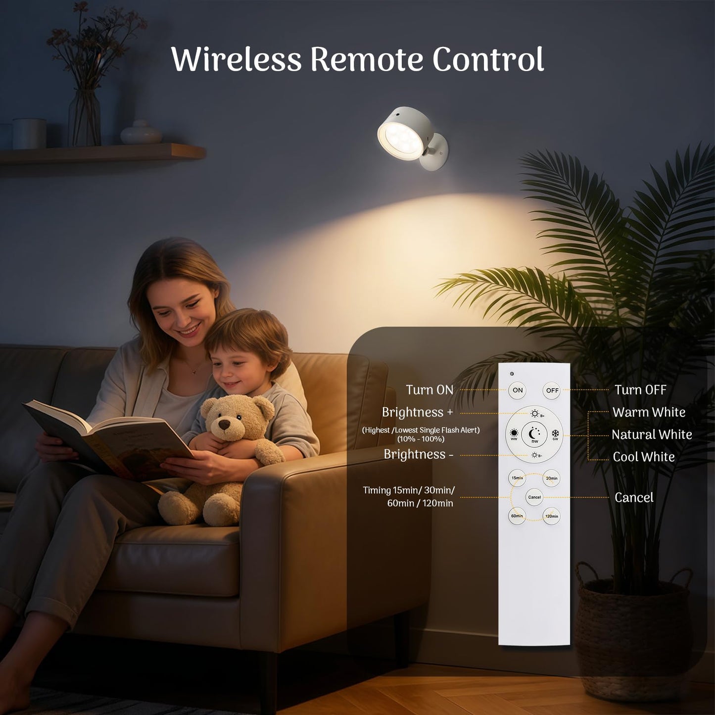 Cnlux LED Wall Lights 2 Pack, Dimmable Wireless Wall Sconces, Rechargeable Battery Operated Wall Sconce, 3 Color Temps, Remote ? Touch Control, 360°