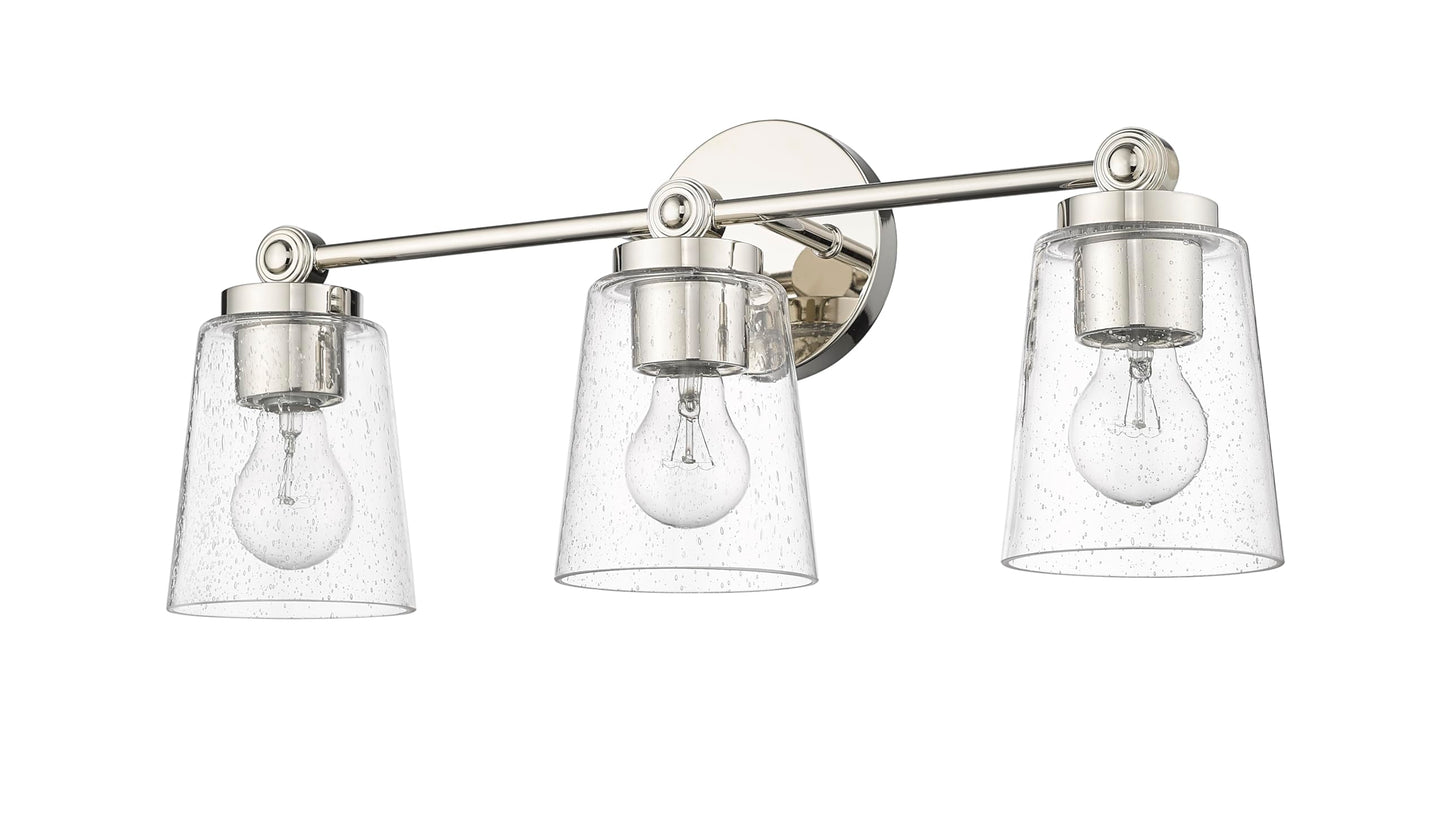 ML Lighting | Lauryn Collection | 22003-PN | 3 Light Vanity in Polished Nickel Finish with Clear Seeded Glass Shade | Versatile Design That adds