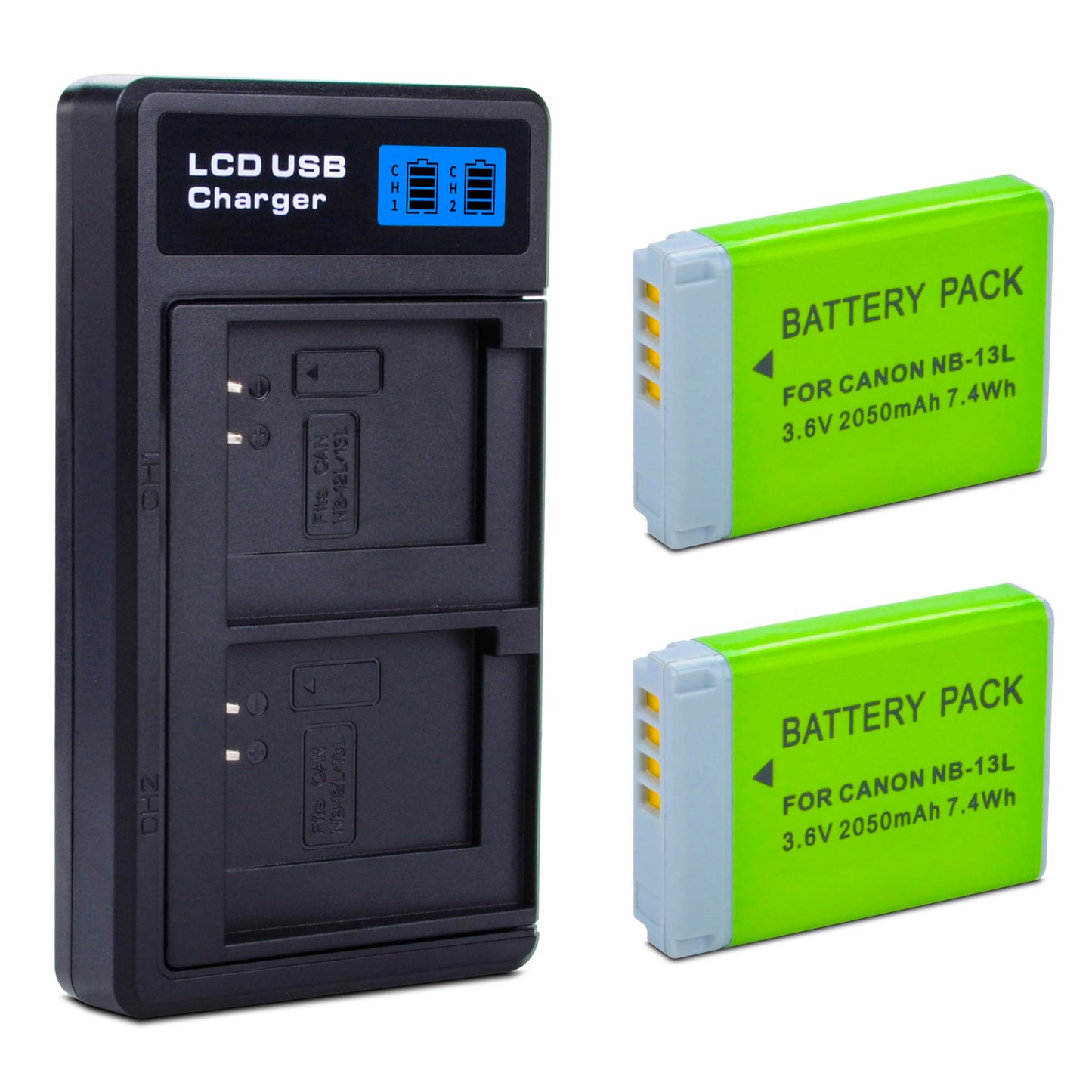 2-Pack NB-13L Battery with USB-C Dual Charger Compatible with Canon PowerShot G7 X Mark II, G7 X, G1 X Mark III, G5 X, G5X Mark II, G9 X, G9 X Mark