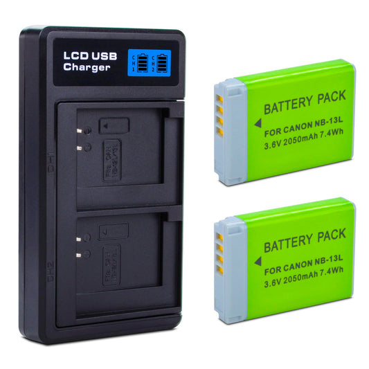 2-Pack NB-13L Battery with USB-C Dual Charger Compatible with Canon PowerShot G7 X Mark II, G7 X, G1 X Mark III, G5 X, G5X Mark II, G9 X, G9 X Mark