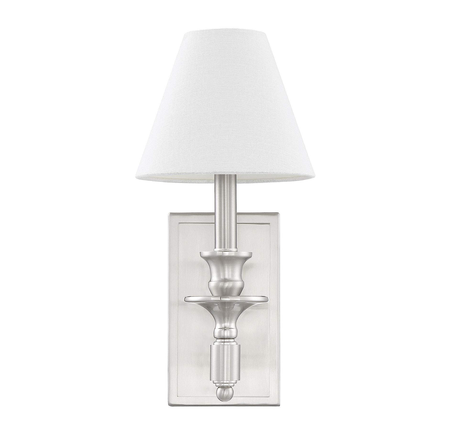 Savoy House 9-0700-1-SN Washburn Traditional Bohemian White Linen Wall Sconce, 1-Light 60 Watt, 15" H x 7" W, Satin Nickel