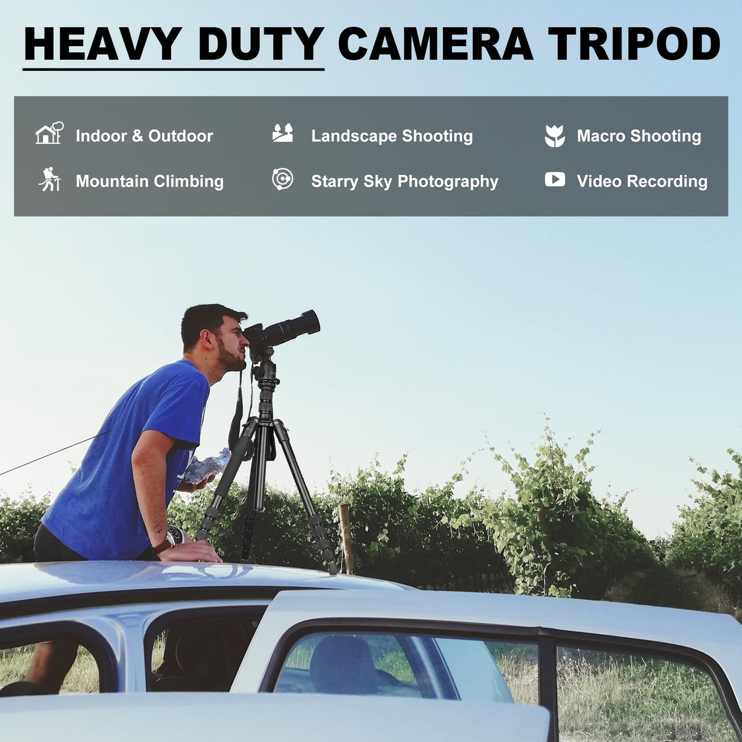 80/85 inches Heavy Duty Tripod for Camera and Phone, 85" Camera Monopod Tripods, DSLR Binoculars Spotting Scope Camcorders Video Tripod Stand, 360