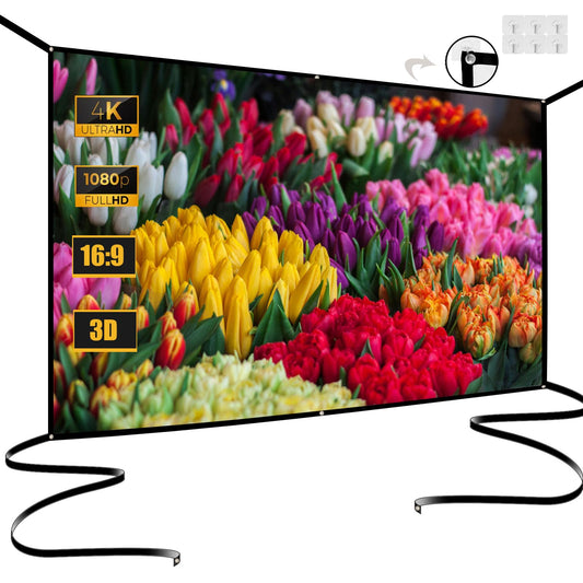 120 Inch Foldable Projector Screen for Wall, Hanging Portable Projector Screen Outdoor & Indoor - Thickened Anti-Crease White Screen with 4 Corner
