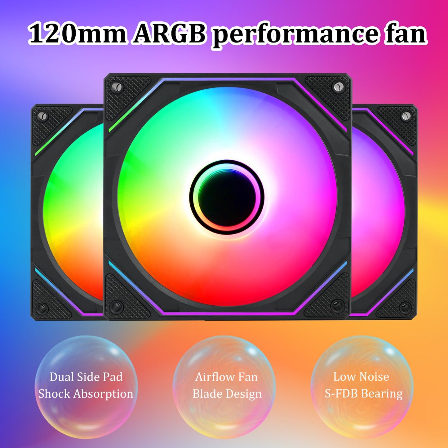 3PACK 120mm Case Fan, 5V ARGB Motherboard Computer Case Fans Quiet High Airflow Adjustable Light Effect Computer Cooling Fan, 3 Pack