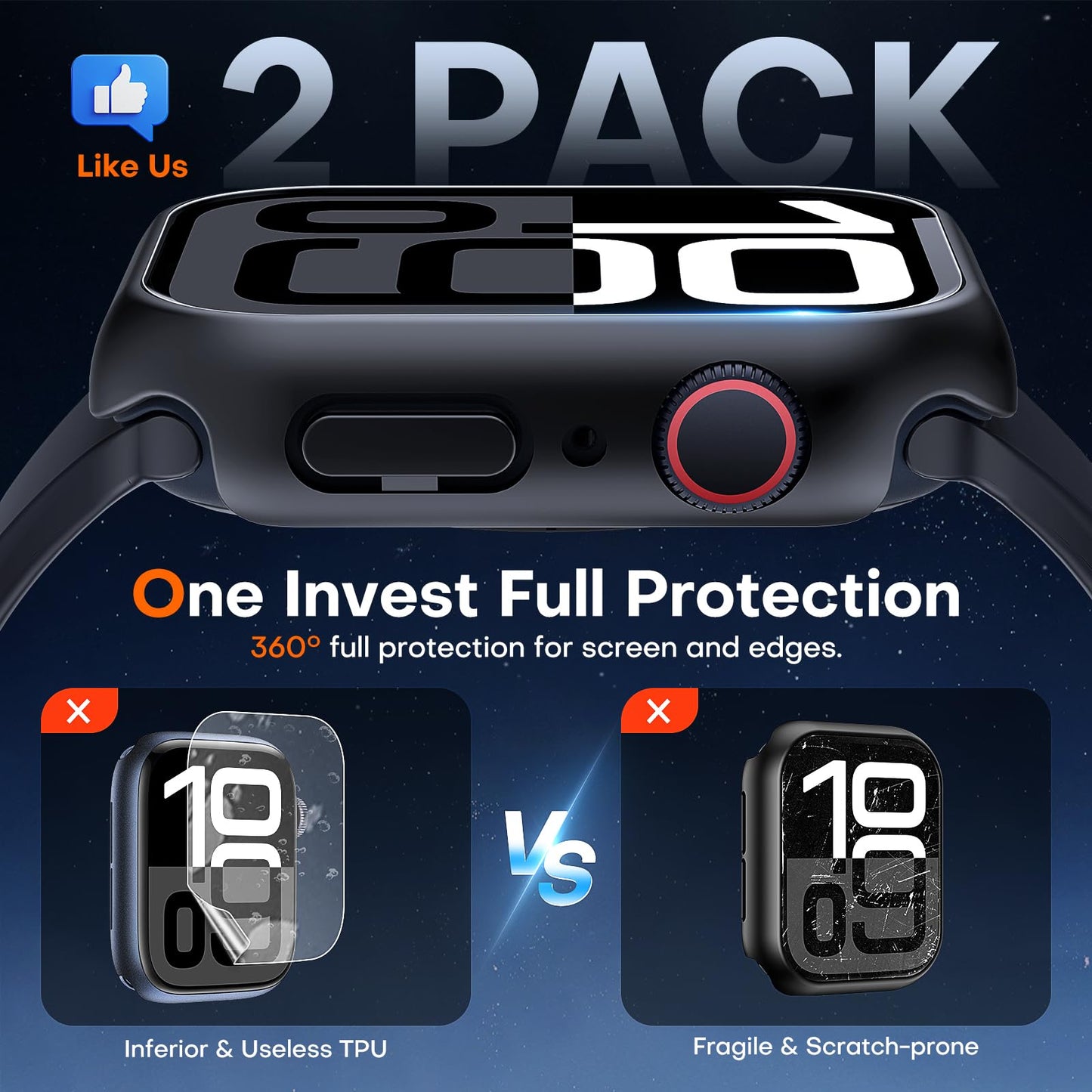 TAURI 2 Pack Hard Case for Apple Watch Series 10 (2024) 46mm, with PC Tempered Glass Screen Protector, [Scristant Resistant], [Overall Protection]
