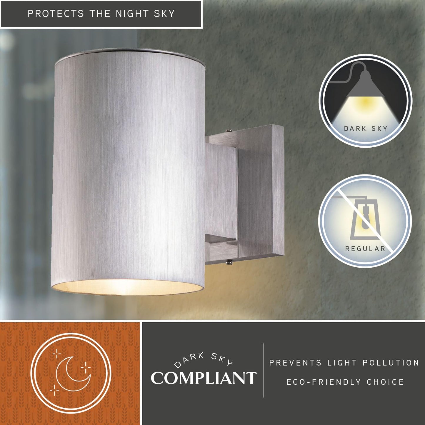 VAXCEL Chiasso Modern Outdoor Porch Light, 5" W x 7.25" H Silver Cylinder Wall Sconce, Waterproof Dark Sky Wall Light for Porch, Patio, Deck, or Front