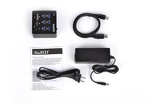 ViewHD Premium Quality USB 3.0 6-Port Hub with Card Reader & On/Off Switch + 12V 4A Power Adapter + USB Cable in Full Metal Case (Black) | VHD-U3P6B