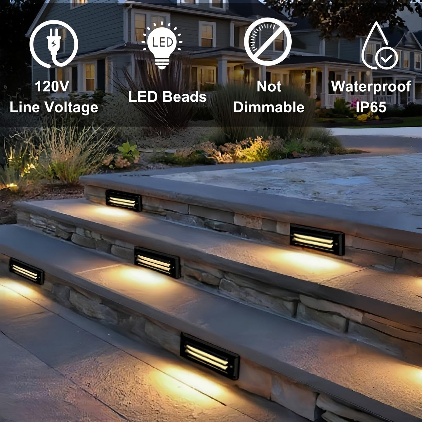 ZONK LED Step Lights Outdoor Indoor 120V, 10Inch Landscape Pathway Stair Lights 6W, 3000K Non-dimmable IP65 Waterproof Staircase Light, Deck Lighting