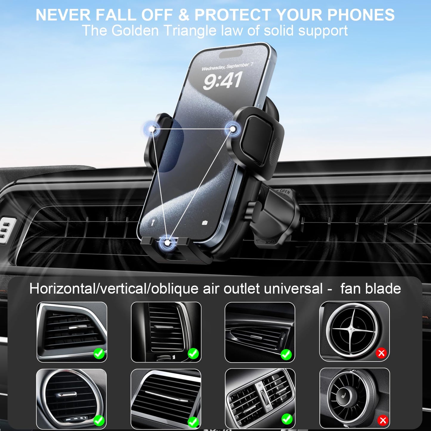 ZRTXBA Phone Holders for Your Car with Metal Hook Clip, Air Vent Cell Phone Car Mount 360° Rotation Car Phone Holder Universal Automobile Cradle Fit
