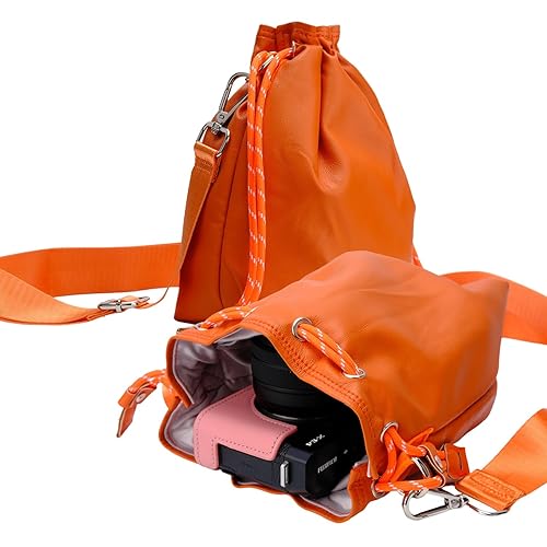 Bowan Small Camera Bag,Camera casing bag,Soft Cute Camera Pouch Handbag compatible with Mirrorless Cameras/Nikon/Canon/Sony/Fuji Camera Case (orange