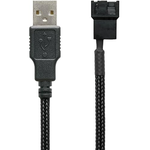 CRJ 5V USB PC Fan Power Adapter Cable - 24-inch (60cm), Black Sleeved - Silent Fan Speed Adapter for 3-Pin & 4-Pin Computer Cooling Fans