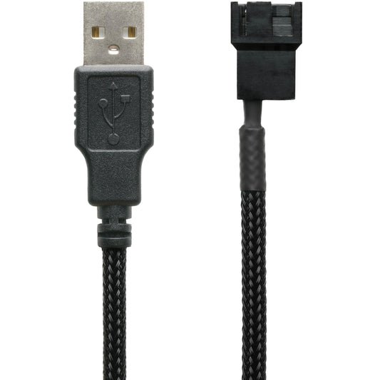 CRJ 5V USB PC Fan Power Adapter Cable - 24-inch (60cm), Black Sleeved - Silent Fan Speed Adapter for 3-Pin & 4-Pin Computer Cooling Fans