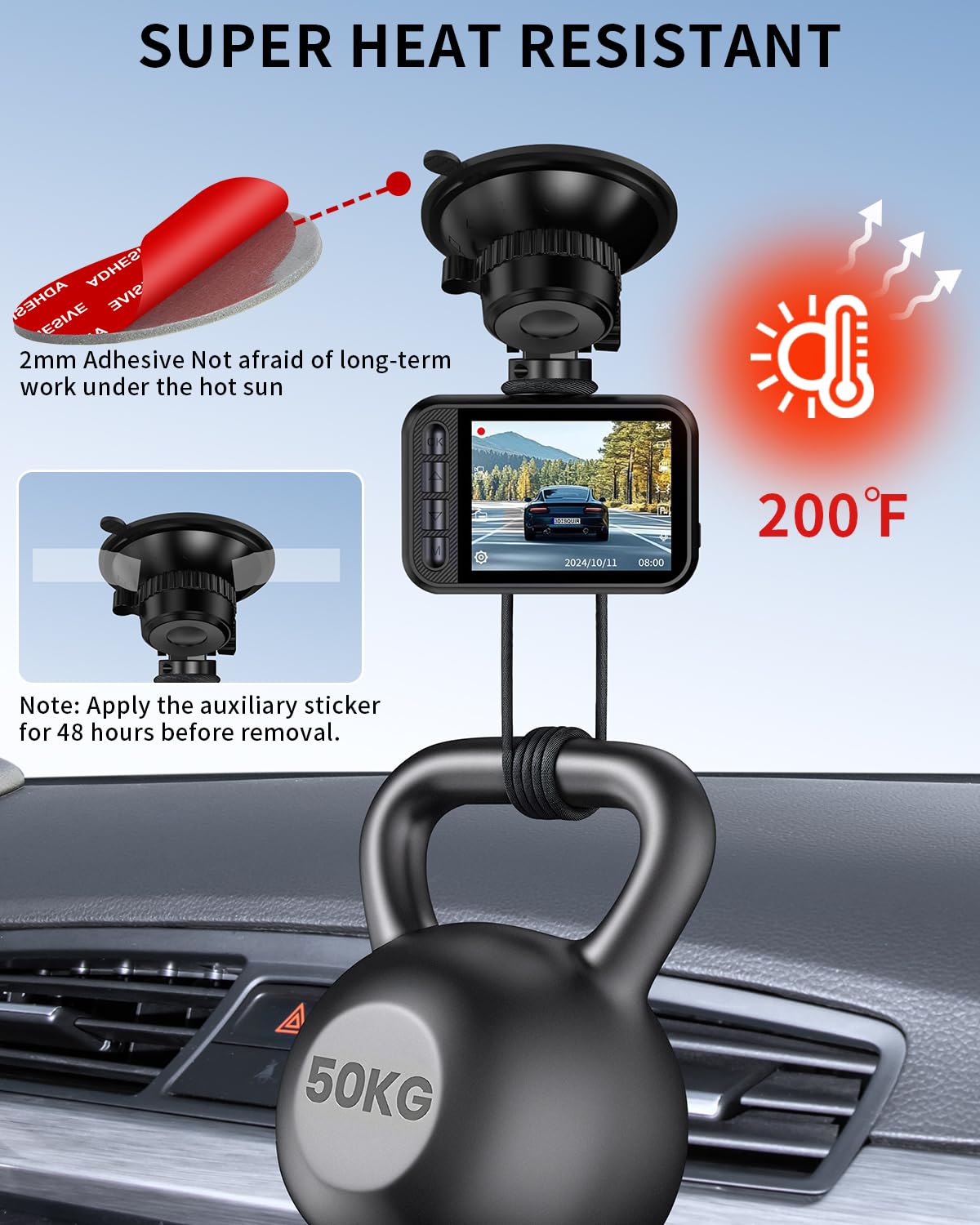 ILKCC 6Pcs Dash Cam Adhesive Pads [2mm, 2.83" Sq & 2.2" Rd] - Strong Heat-Resistant Sticky Tape for Car Dash, Windshield, GPS & Suction Cup Mounts
