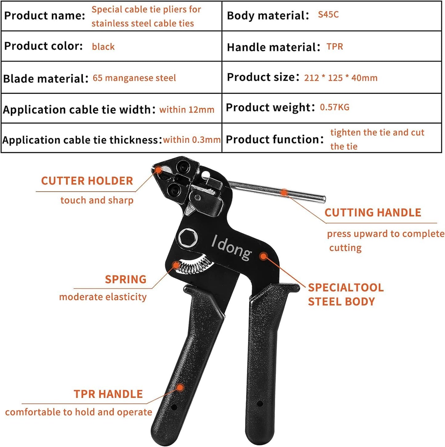 Idong Metal tie wrap Gun kit,Stainless Steel Cable Tie Gun and 100PCS 4.6 x 270mm Stainless Steel Cable Ties,Zip Tie Tool,Cable Tie Gun