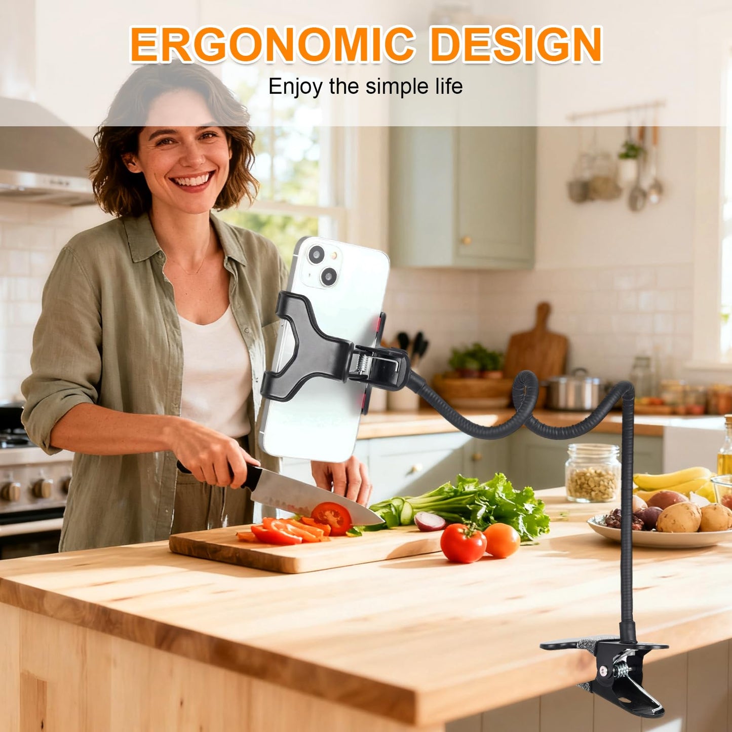 Kdyxvhy Gooseneck Phone Holder for Desk,Clip On Phone Holder for Bed,Flexible Long Arm Lazy Bracket,Cell Phone Stand Mount with Clamp for iPhone 16
