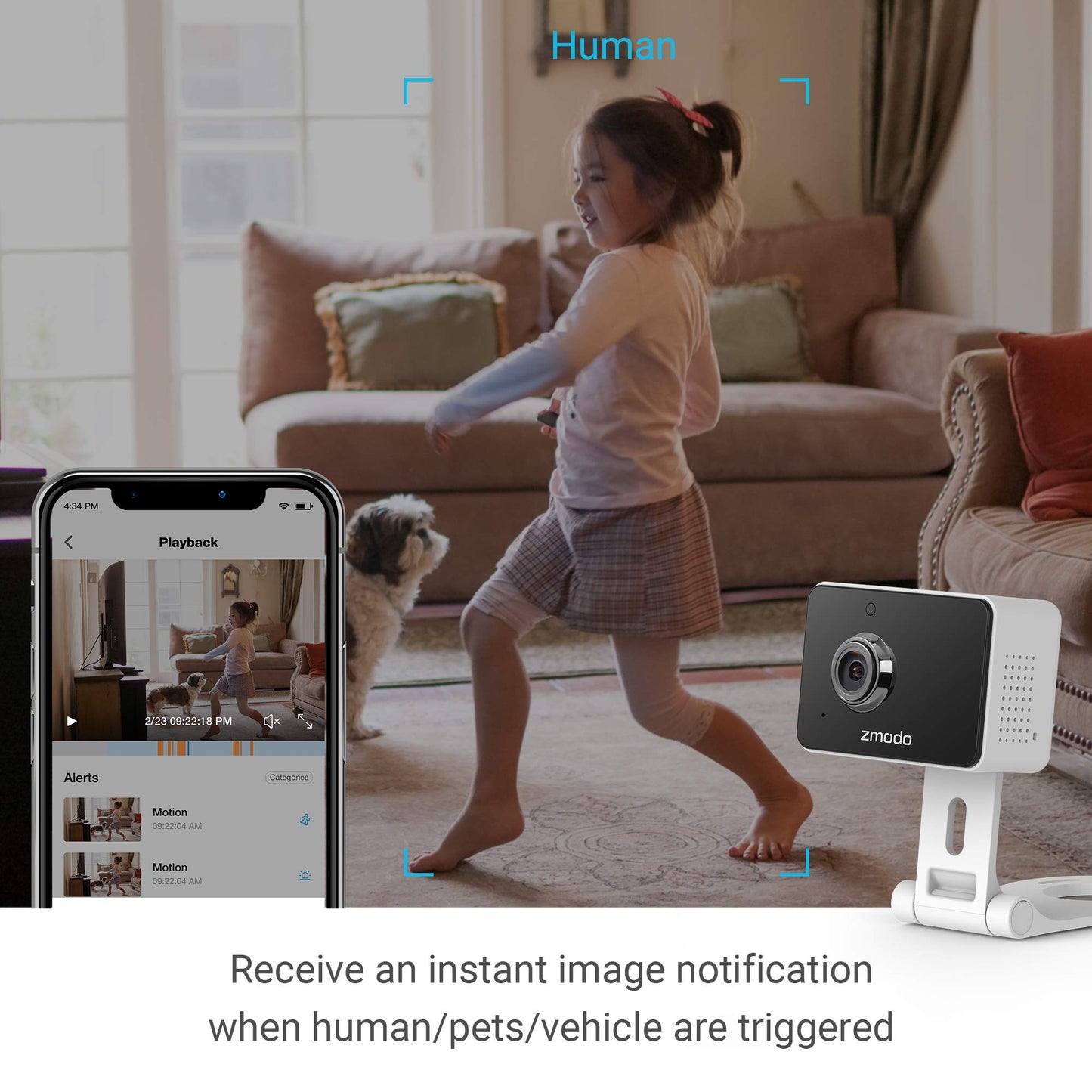 Zmodo 1080p Mini WiFi Pet Camera Two-Way Audio Smart Home Camera with Night Vision, Compatible with Alexa & the Google Assistant (2 Pack)