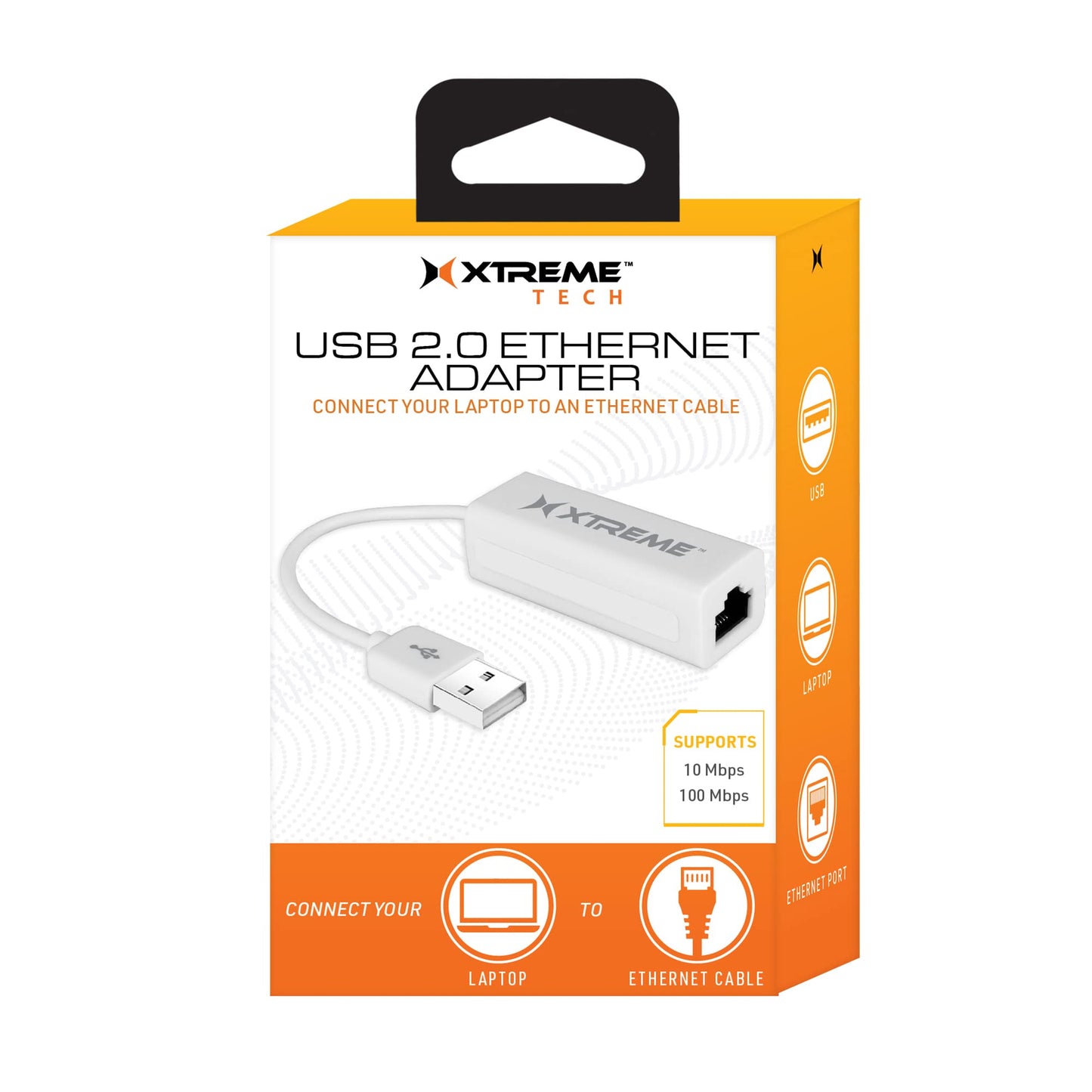 Xtreme USB 2.0 Ethernet Adapter, White, Works with Mac and Windows, Simple Plug and Play