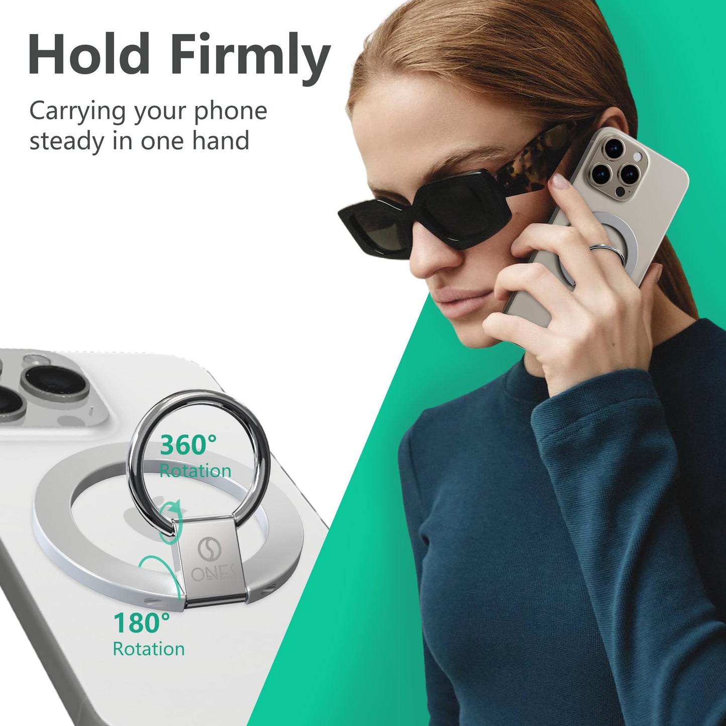 ONES Strong Magnetic Ring & Stand [360° Rotation Adjustable] [Stable and Durable] [Thin and Lightweight] Phone Grip Holder for iPhone, Samsung