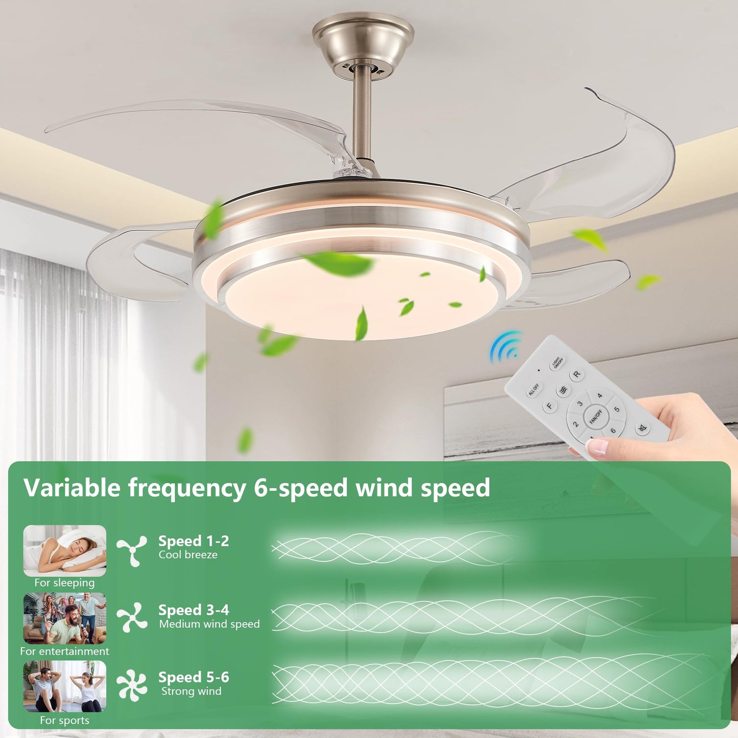 YIHANTLZ Smart Ceiling Fan Light with Remote, 36W LED 3 Color Temperatures(3000K-6000K), 6-Speed Quiet Reversible Blades for Bedroom, Wi-Fi Control