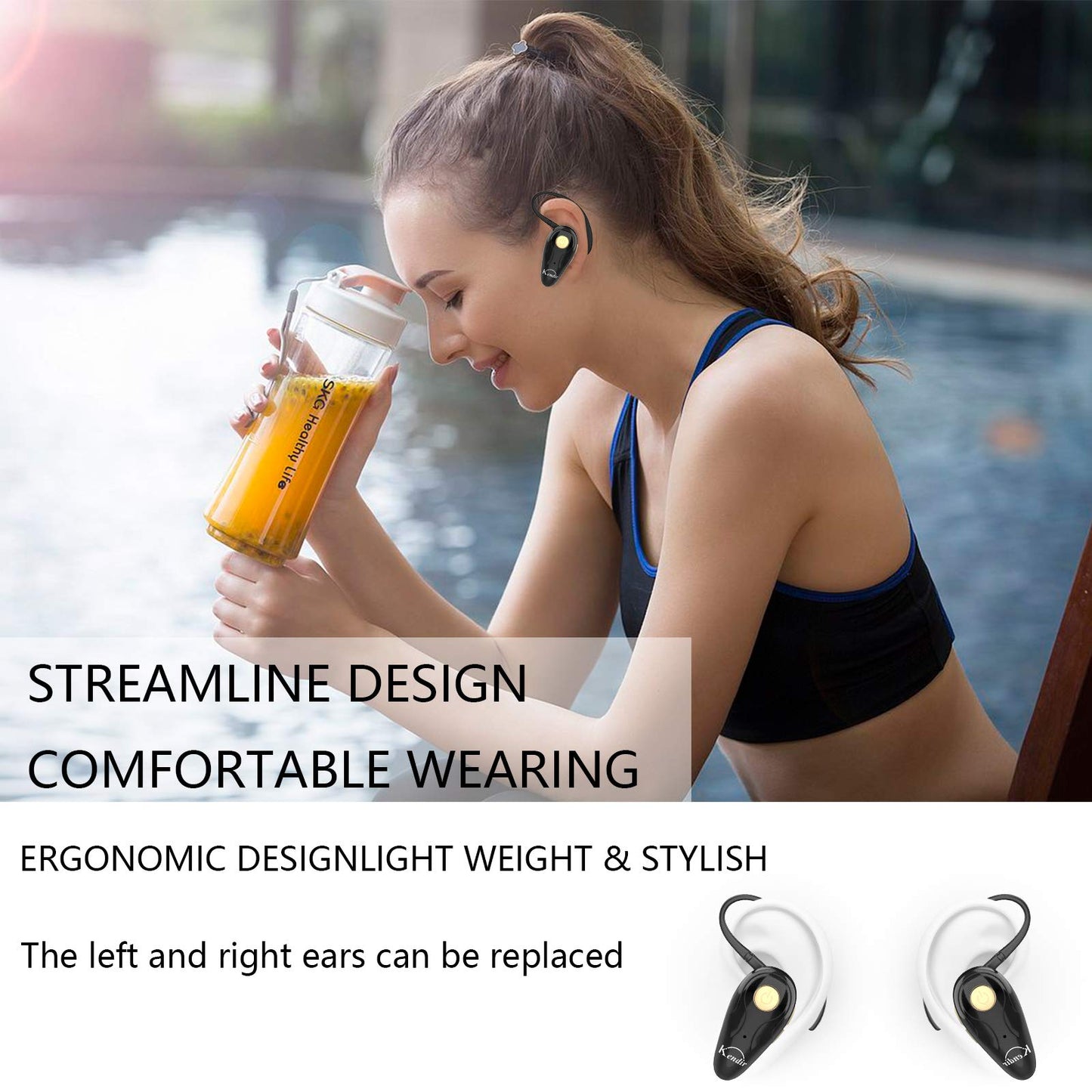 Kendir Bluetooth Headset, V5.0 Ultralight Wireless Headphone Cell Phone Earpiece with Mic Headsetcase,Volume Control, Handsfree Earbud,Compatible