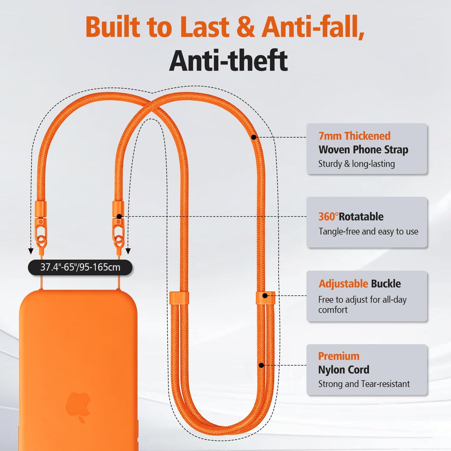 MoKo Adjustable Phone Crossbody Lanyard (Without Case) for iPhone 17/Air/Pro/Max with Dual Lanyard Holes, Univesal Neck Strap with Metal Tether Tab