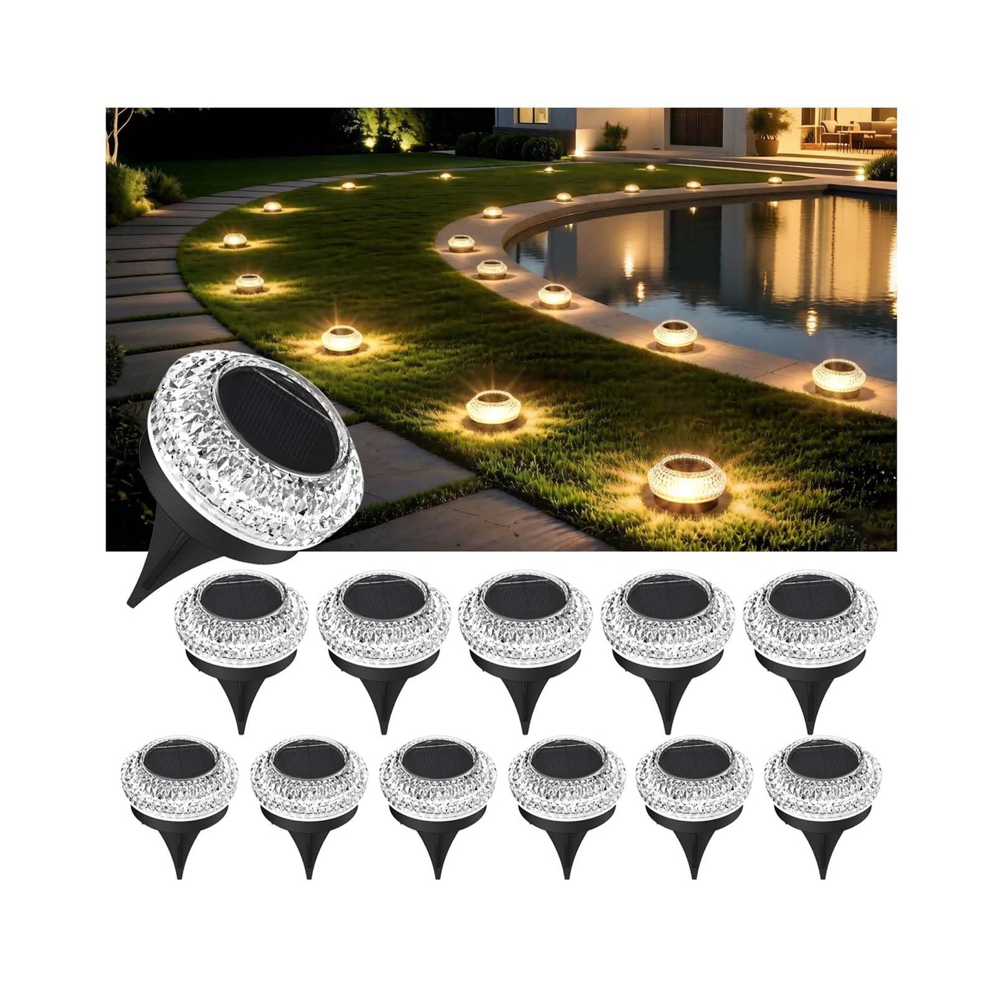 Solar Deck Lights Outdoor - IP67 Waterproof Solar Driveway Dock Lights, 12PK Solar Pthway Lights, Outdoor Warning Step Lights for Driveway Sidewalk