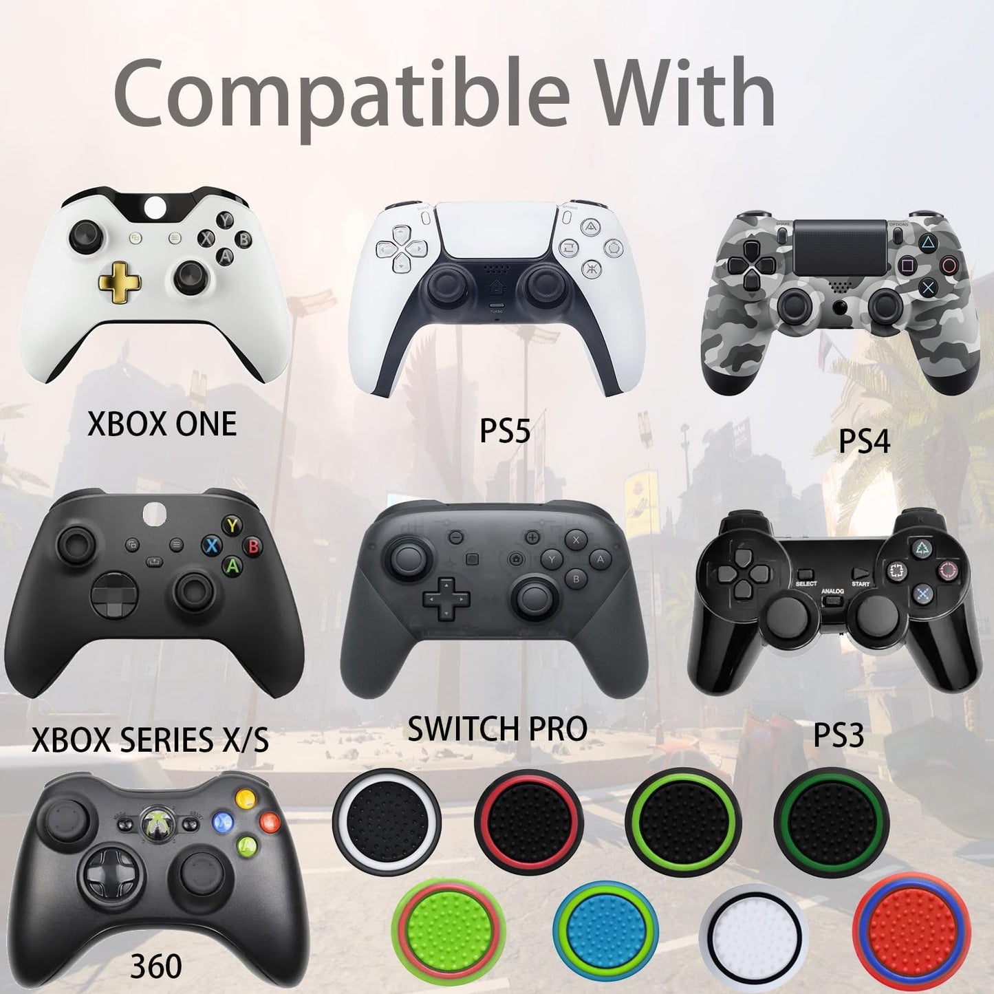 CTHTBZ 24PCS Non-Slip Silicone Analog Joystick Thumb Stick Grip Caps for PS2, PS3, PS4, PS5, Xbox One, Xbox Series X/S, Xbox 360, Switch Pro