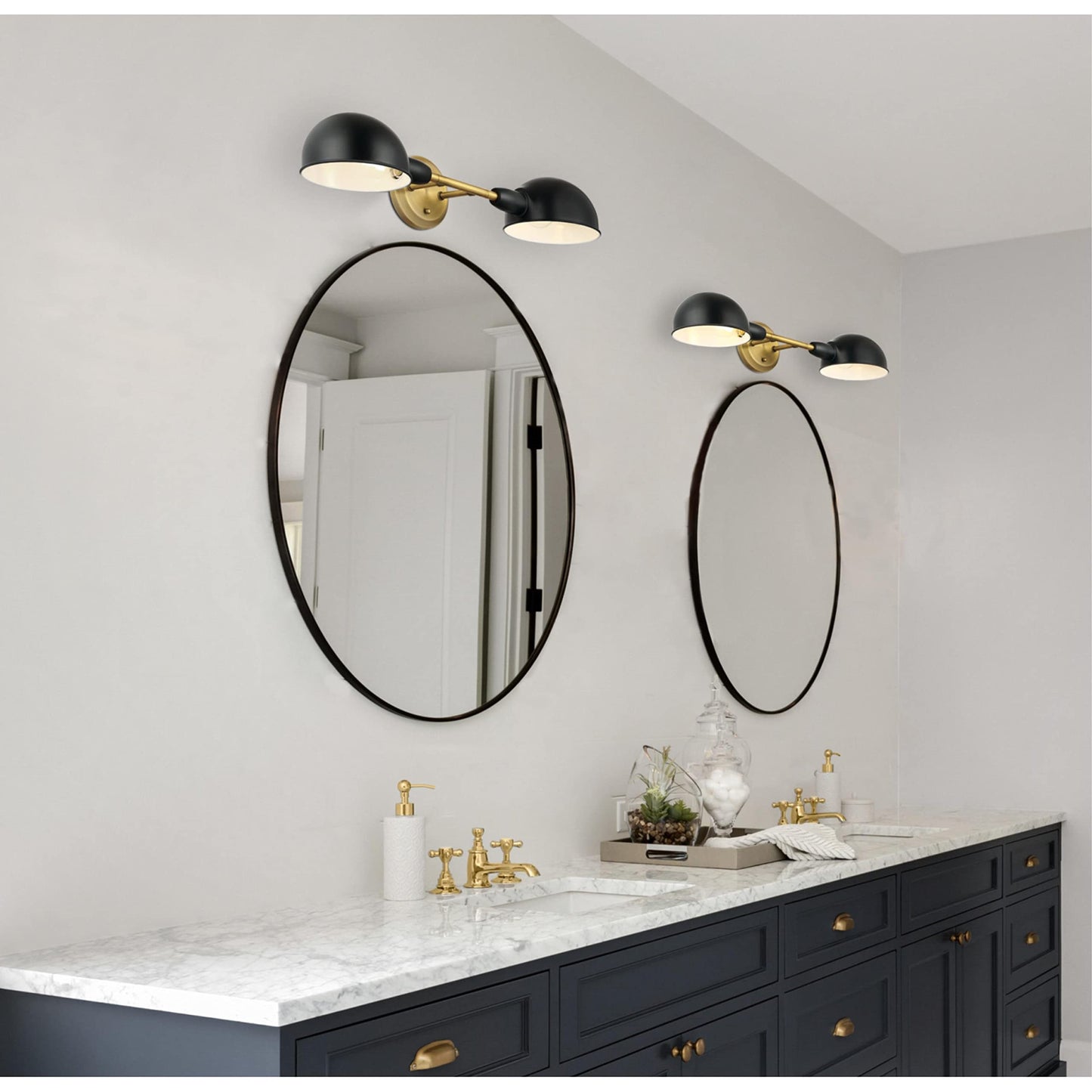 Westinghouse 6130800 Langhorne Transitional Two Light Wall Fixture, Matte Black and Brushed Brass Finish