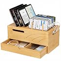 Homde Bamboo Charging Station Organizer: 2 Layer Charger Holder with Drawer for Office Home - Electronic Docking Stand for Multiple Devices, Tablets
