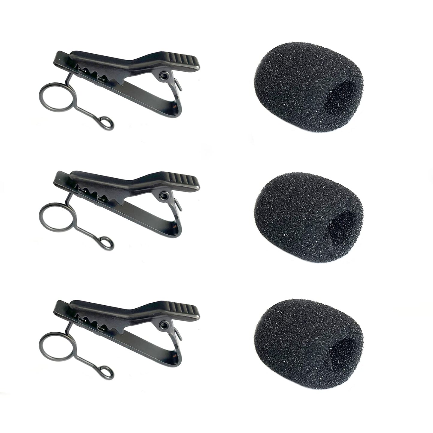 Luwigs 3pcs Lavalier Microphone Metal Tie Clips with 3pcs Lapel Mic Windscreen Foam Covers, Lapel Microphone Replacement Kit, Metal Lapel Mic Clips