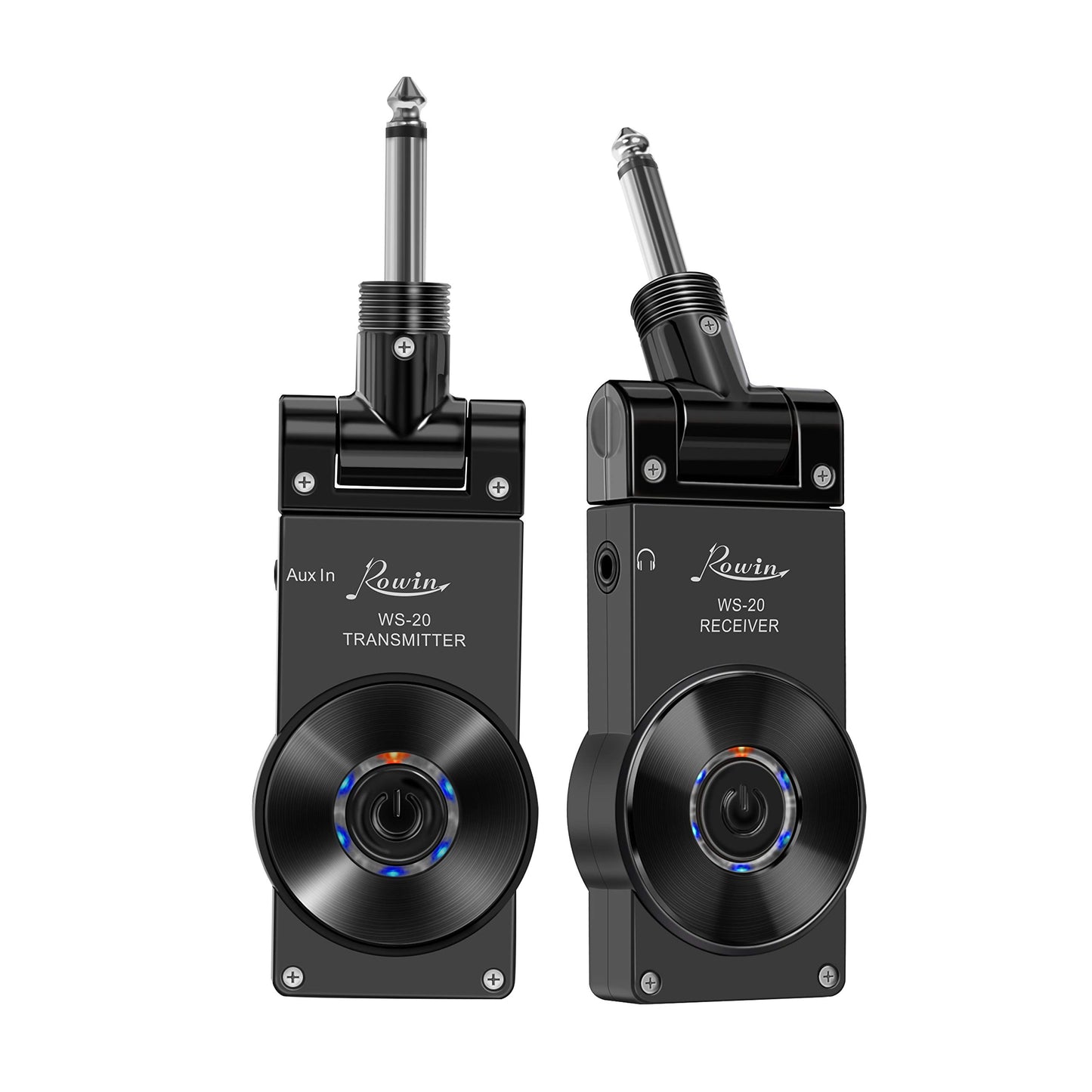 Rowin 2.4G Guitar Wireless System Transmitter Receiver for Electric Guitar Bass Violin with Rechargable Battery, USB Cable (Full Black)