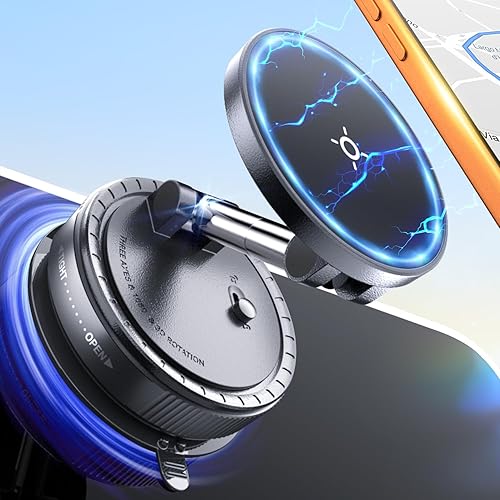 eSamcore Vacuum Magnetic Phone Holder for Car, for Magsafe Car Mount for Windshield, Foldable Stand Suction Cup for Mirror, Glass, Screen, Gym, Smooth