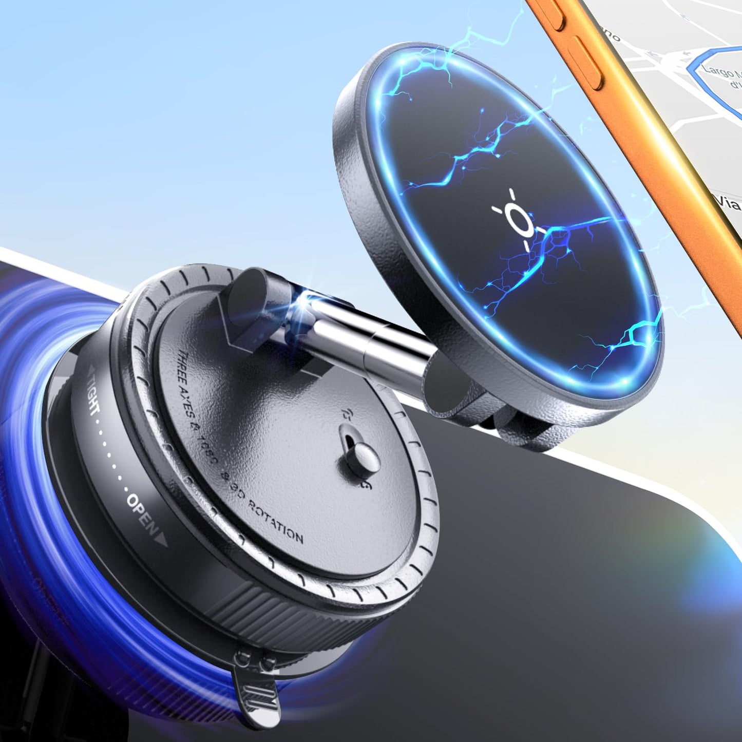 eSamcore Vacuum Magnetic Phone Holder for Car, for Magsafe Car Mount for Windshield, Foldable Stand Suction Cup for Mirror, Glass, Screen, Gym, Smooth