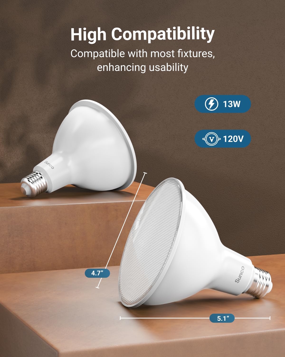 Sunco 6 Pack PAR38 LED Flood Light Bulb, 13W=100W, Dimmable, Waterproof