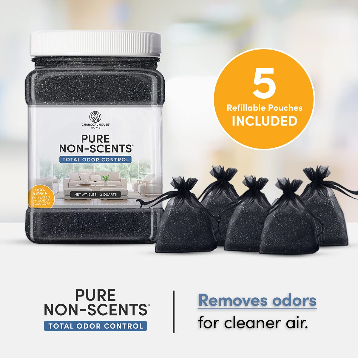Pure Non Scents® Granular Coconut Shell Activated Charcoal - Non Toxic Odor Absorber & Eliminator for Home, Car, Shoes, Closet, Fridge, & More - Safe