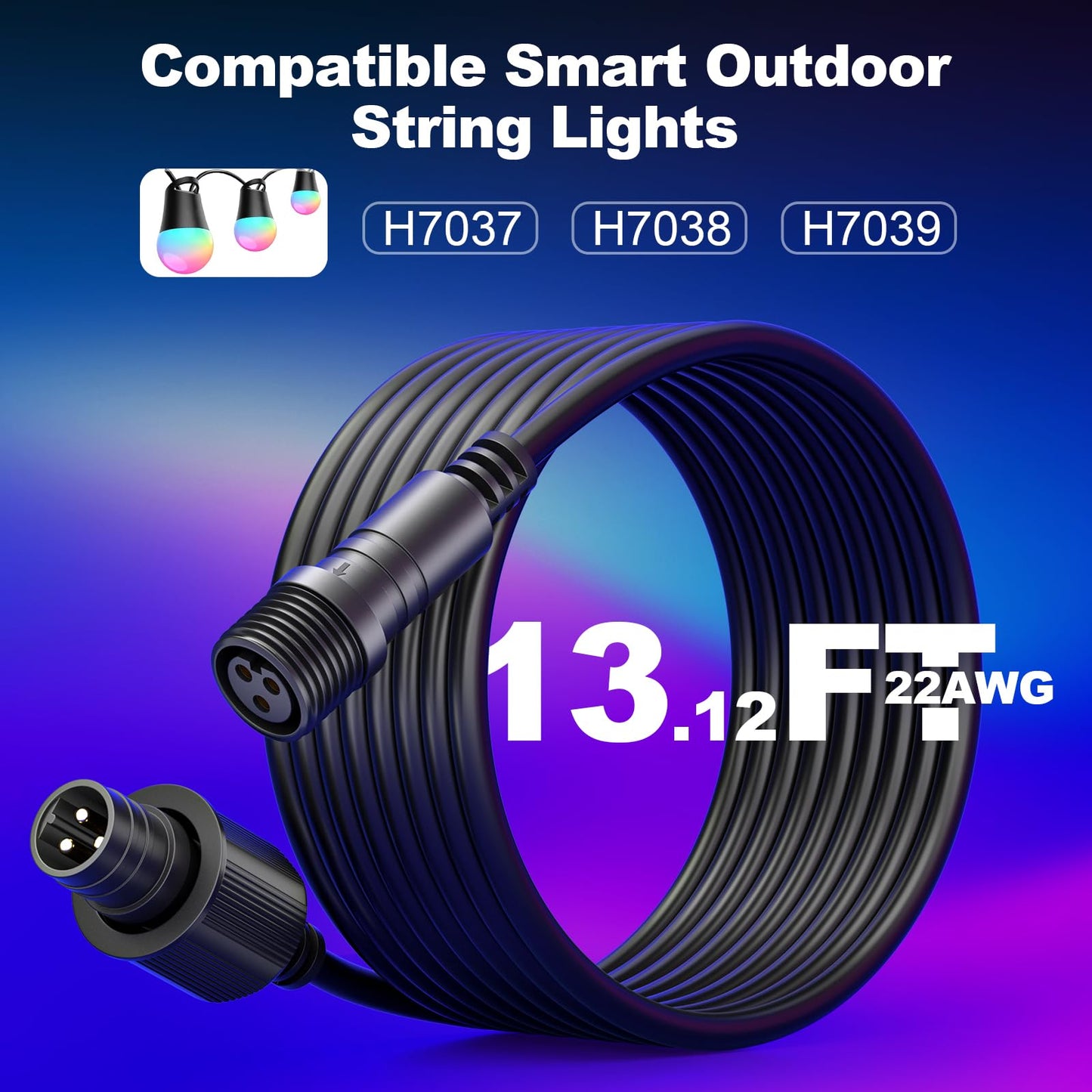 13.12ft Smart Outdoor String Lights Extension Cord,4m Power Cable with 3-Pin Plug?Compatible with Go-ve Smart Outdoor String Lights 2 H7039 H7038