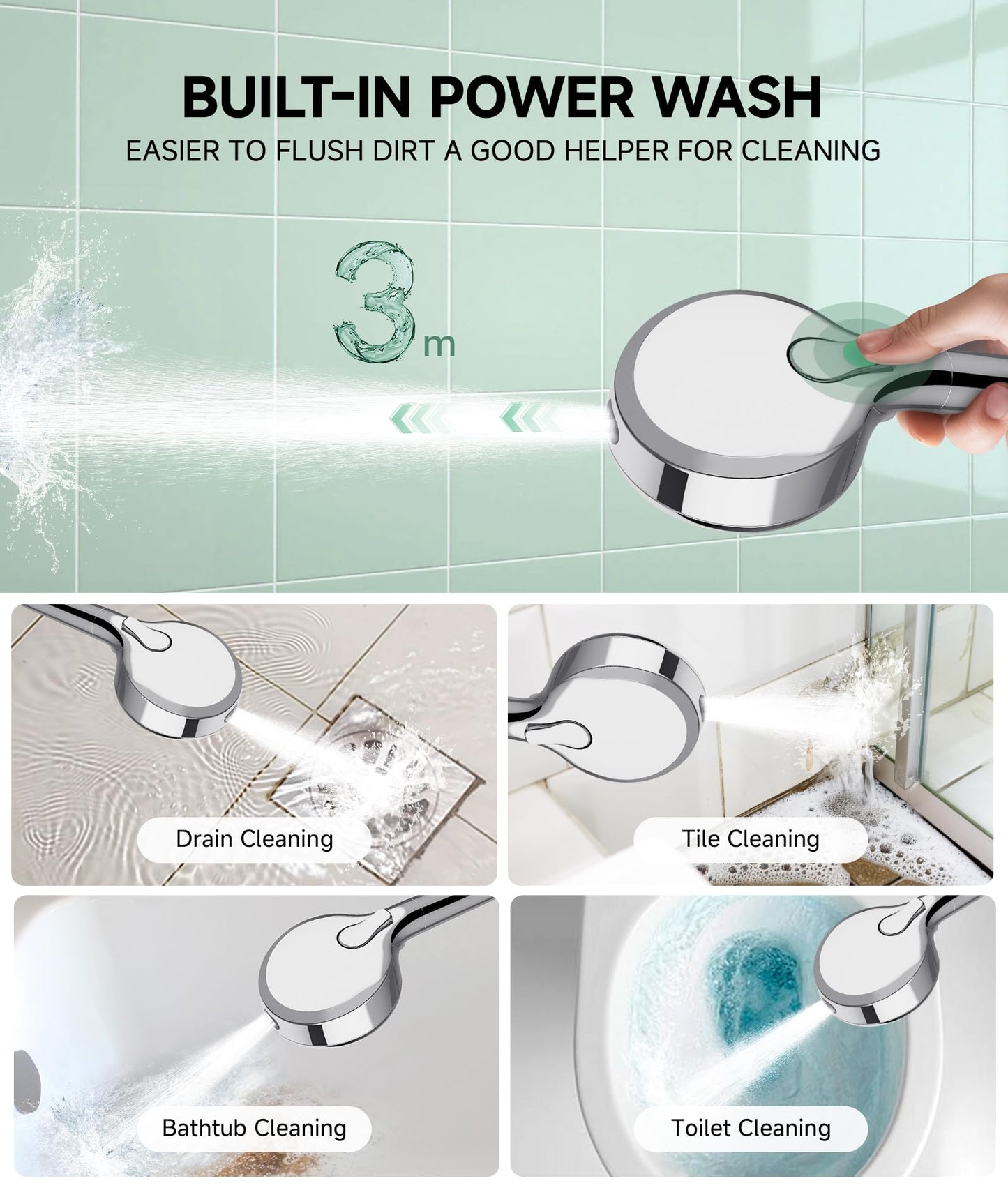 SunCleanse Filtered Shower Head – 9-Spray Handheld Detachable Head for Hard Water, Filters Chlorine, Improves Skin & Hair – Chrome