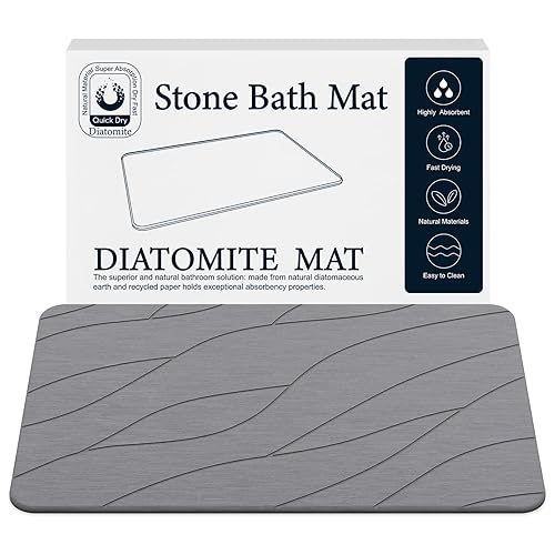 Stone Bath Mat for Bathroom, Diatomaceous Bathroom Mats Non Slip Stone, Quick Dry Diatomaceous Earth Bath Mat Super Absorbent (Dark Grey)