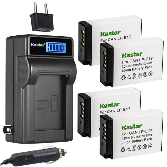 Kastar 4-Pack LP-E17H Battery and LCD AC Charger Compatible with Canon LP-E17 LPE17, 9967B02 Battery, Canon EOS T6i, T6s, T7i, T8i, M6, EOS RP