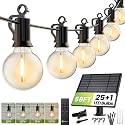 Brightown 58FT Solar String Lights Outdoor with Remote Cable Ties Hooks, 26 LED Shatterproof Bulbs, 3 Light Modes, Dimmer & Timer, Commercial Grade