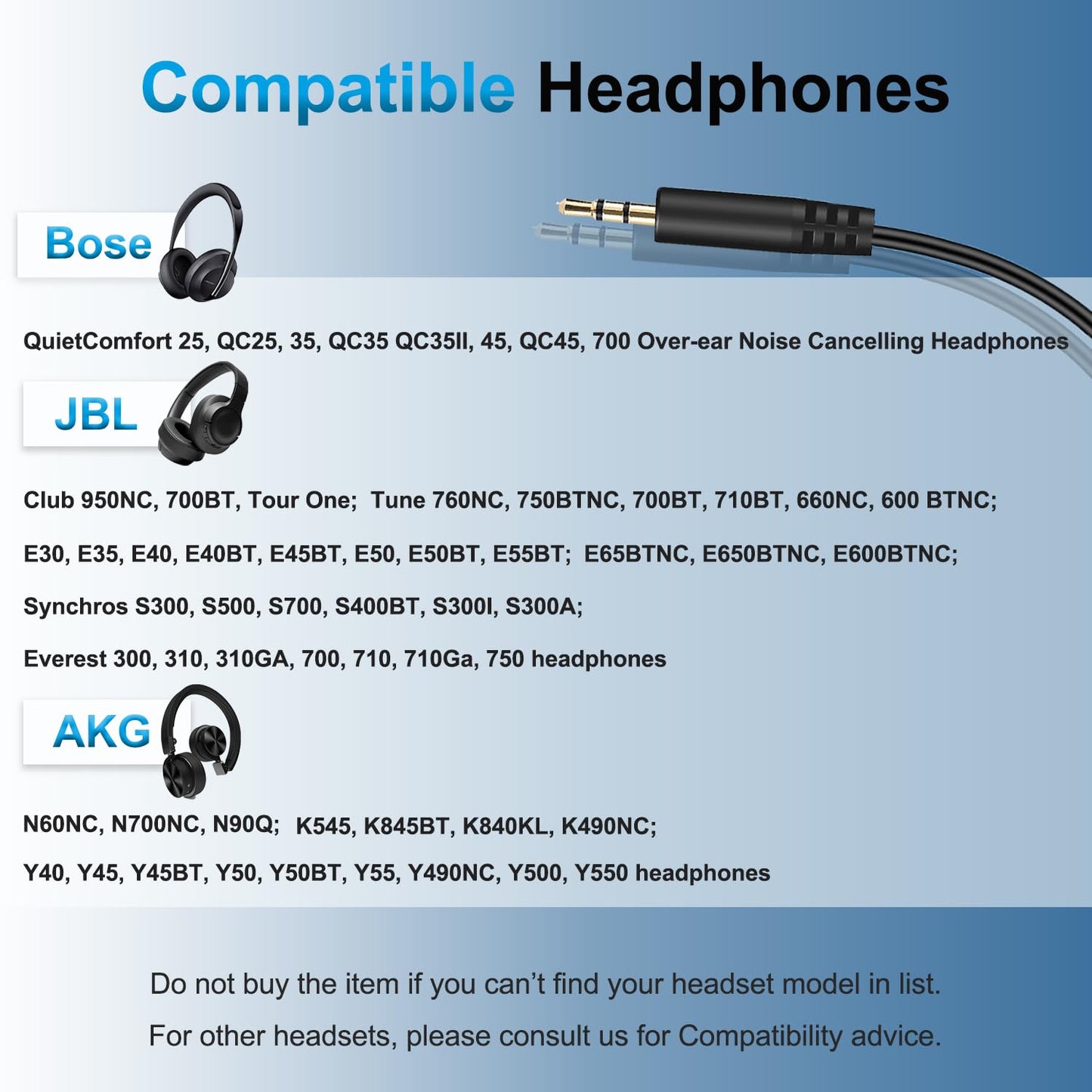 Replacement Audio Cable 3.5mm to 2.5mm Cord for Bose Headphones Aux Wire Compatible with Bose 700 Quietcomfort 45 QC45 QC35II QC35 QC25 25 JBL Tune…