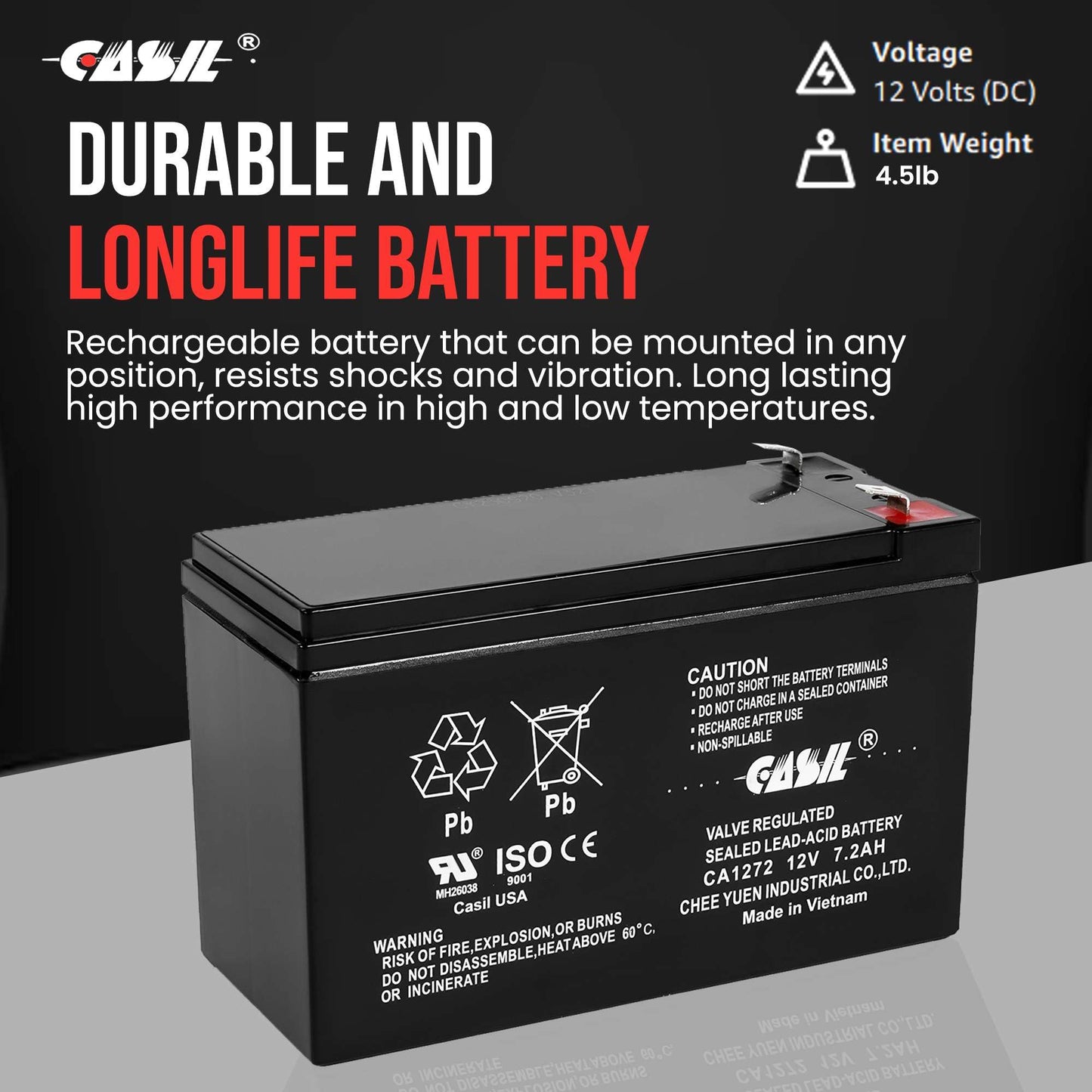 Casil 12v 7.2ah Rechargeable Battery - APC UPS Replacement Battery for SMT750US, SUA750, SMT750, (RBC48), UPS Batteries, 12V 7.2Ah Deep Cycle…